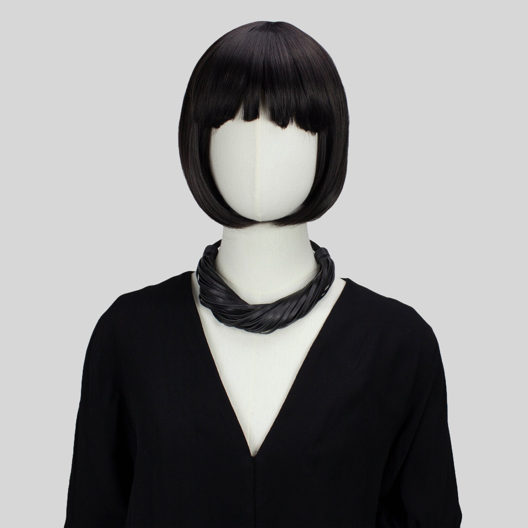 Multistrand recycled leather neckpiece / statement twisted fringe collar - black