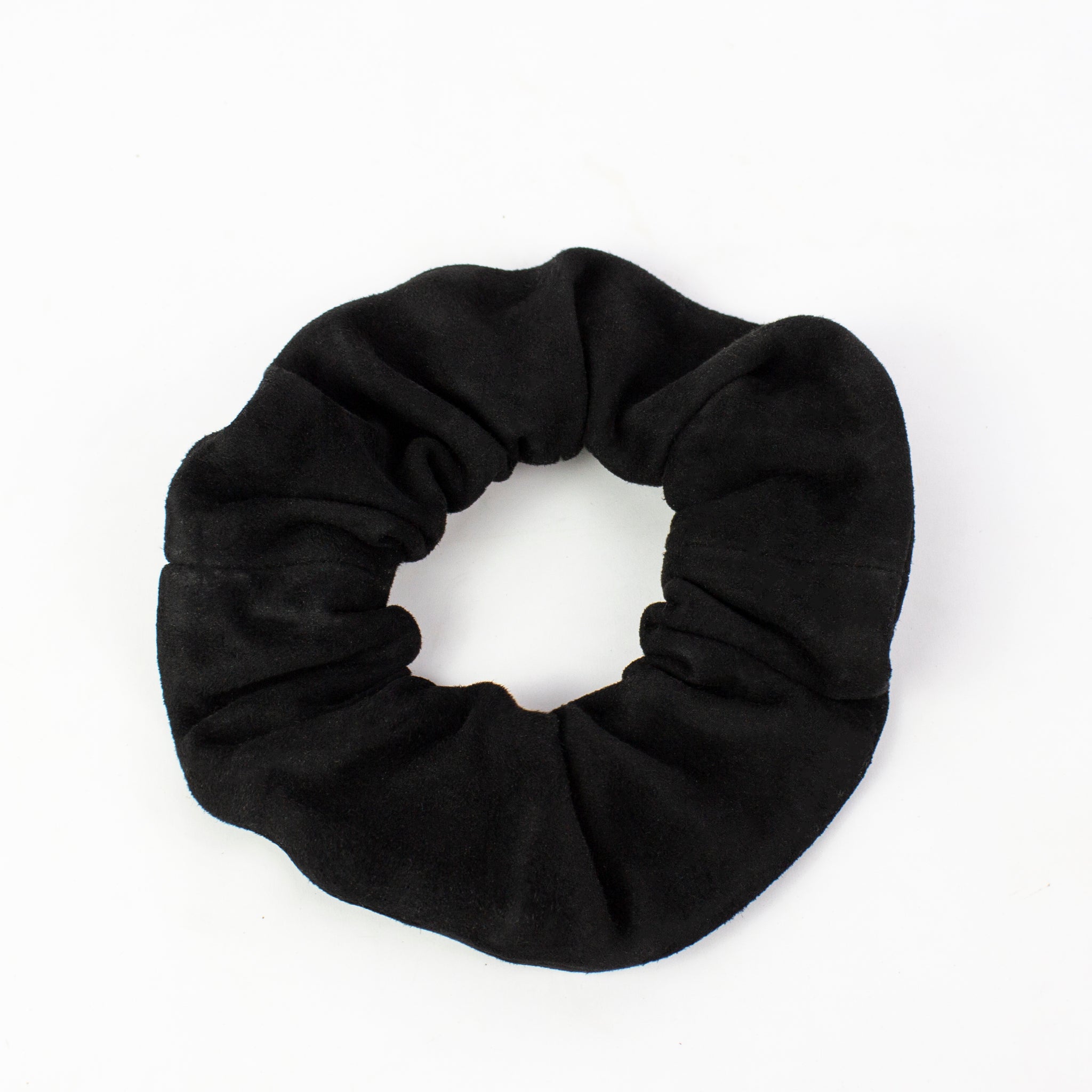 Suede scrunchie black - recycled leather hair tie