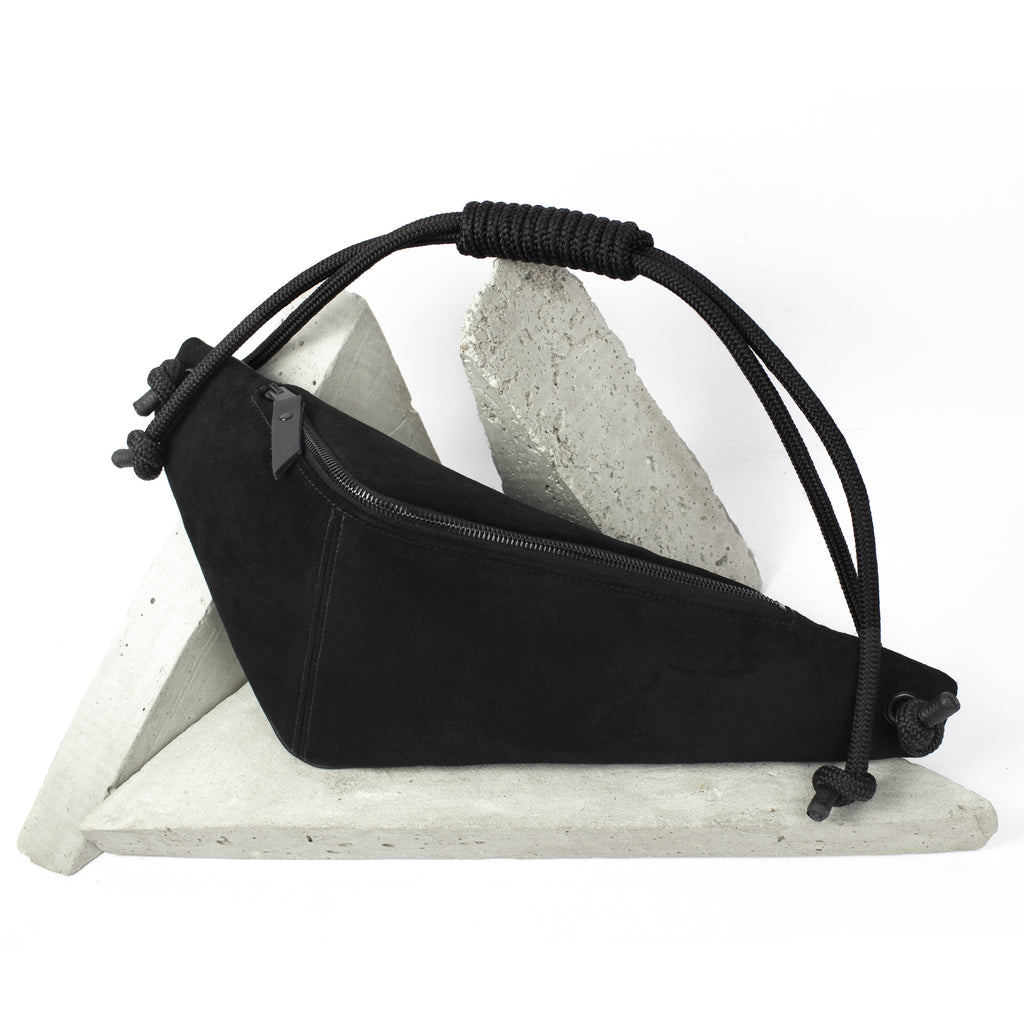 THEO Black suede leather triangle-shaped bum bag