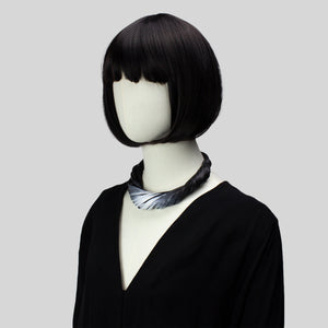 Multistrand recycled leather neckpiece / statement twisted fringe collar - black and white
