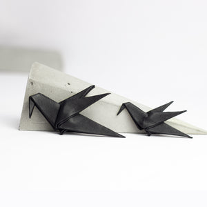 Genuine leather black origami bird pin, animal badge, geometric brooche