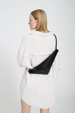 THEO Black leather triangle-shaped bum bag