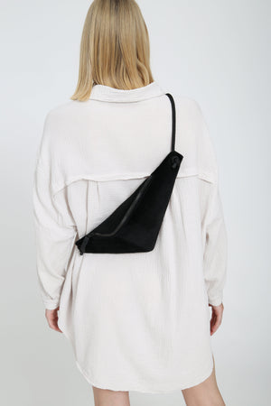 THEO Black suede leather triangle-shaped bum bag