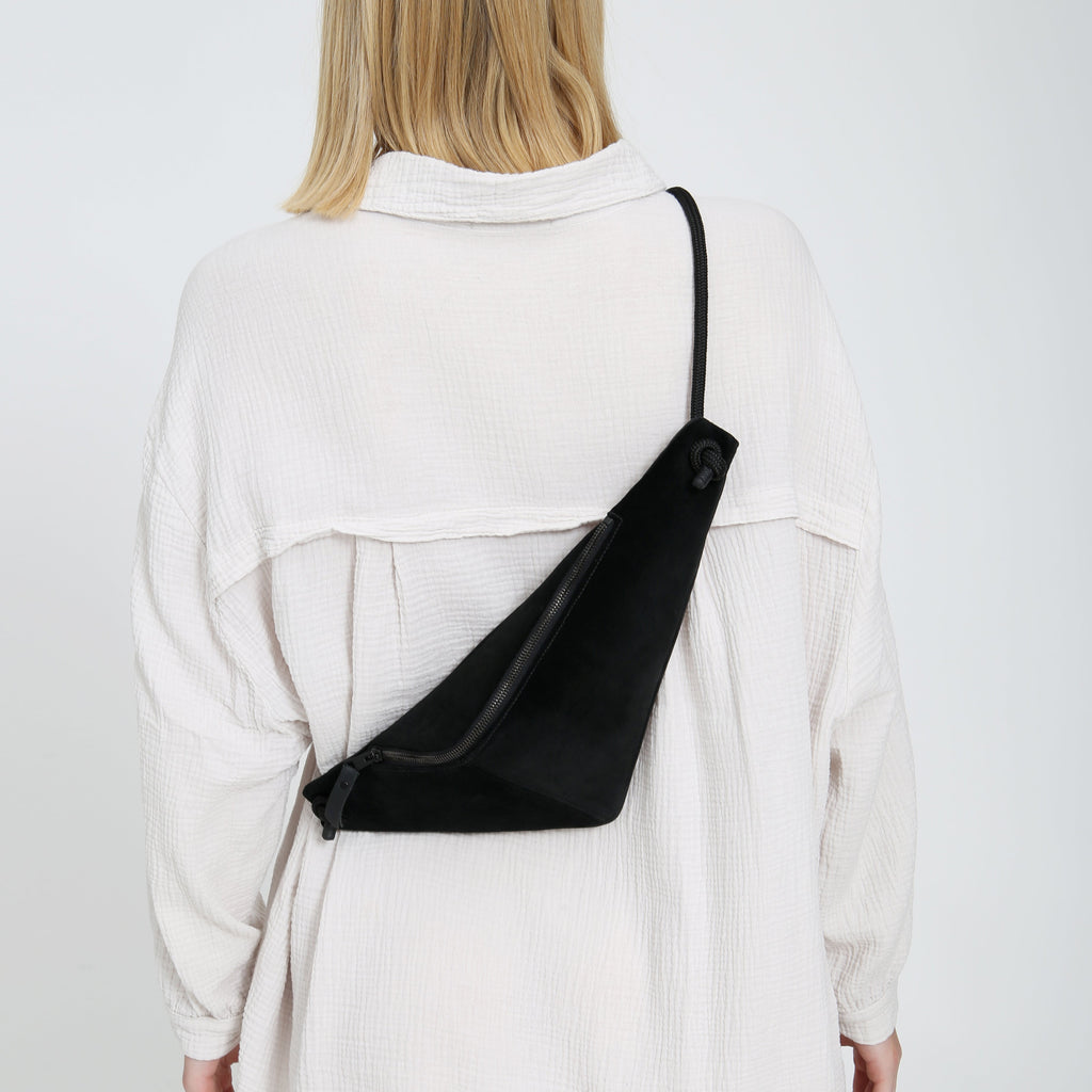 THEO Black suede leather triangle-shaped bum bag