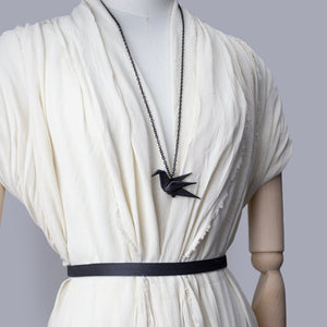 Genuine leather origami bird necklace black animal