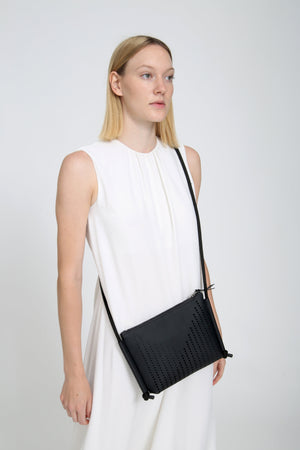 'DINA' Laser Cut Leather Shoulder Bag- Black