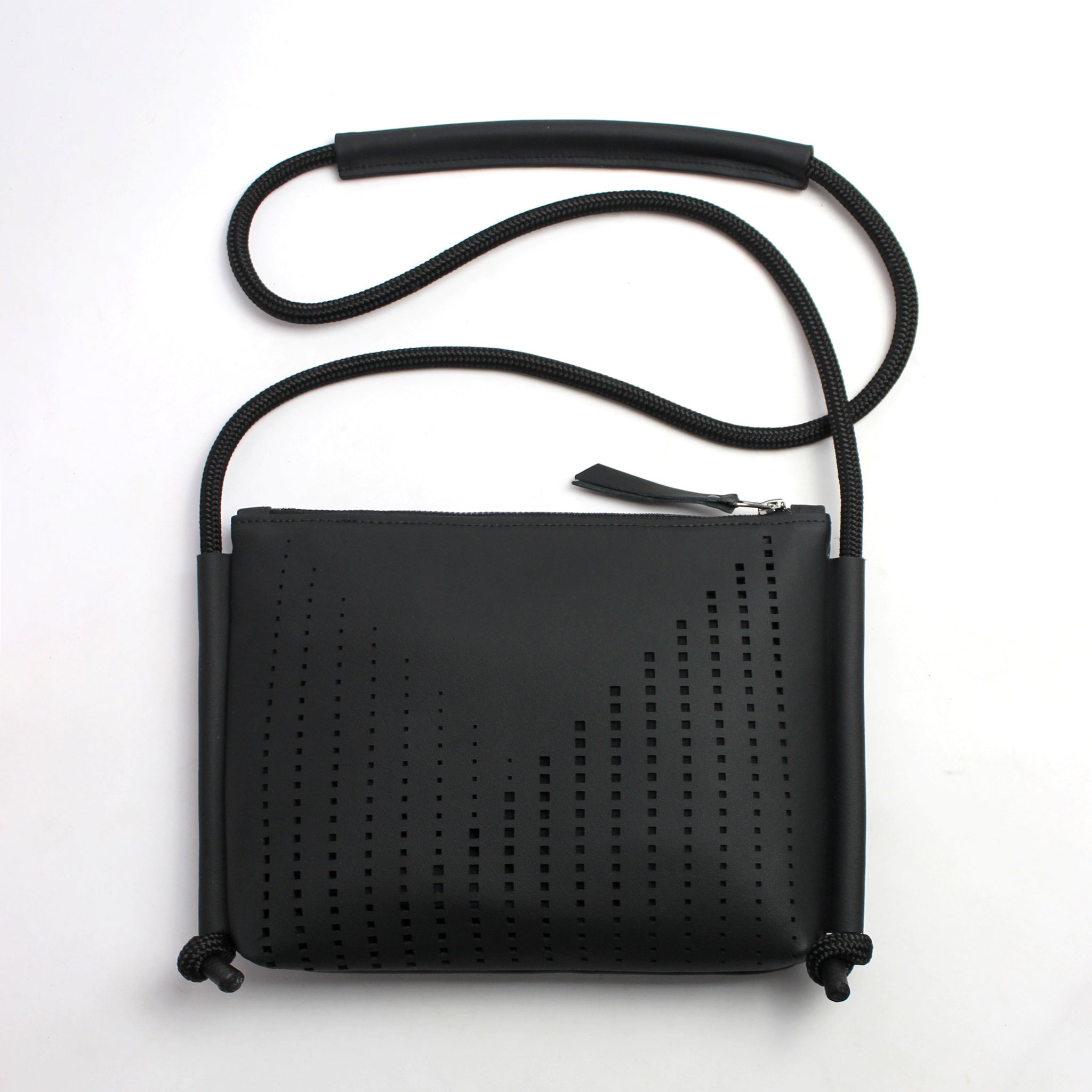 'DINA' Laser Cut Leather Shoulder Bag- Black