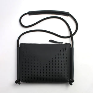 'DINA' Laser Cut Leather Shoulder Bag- Black