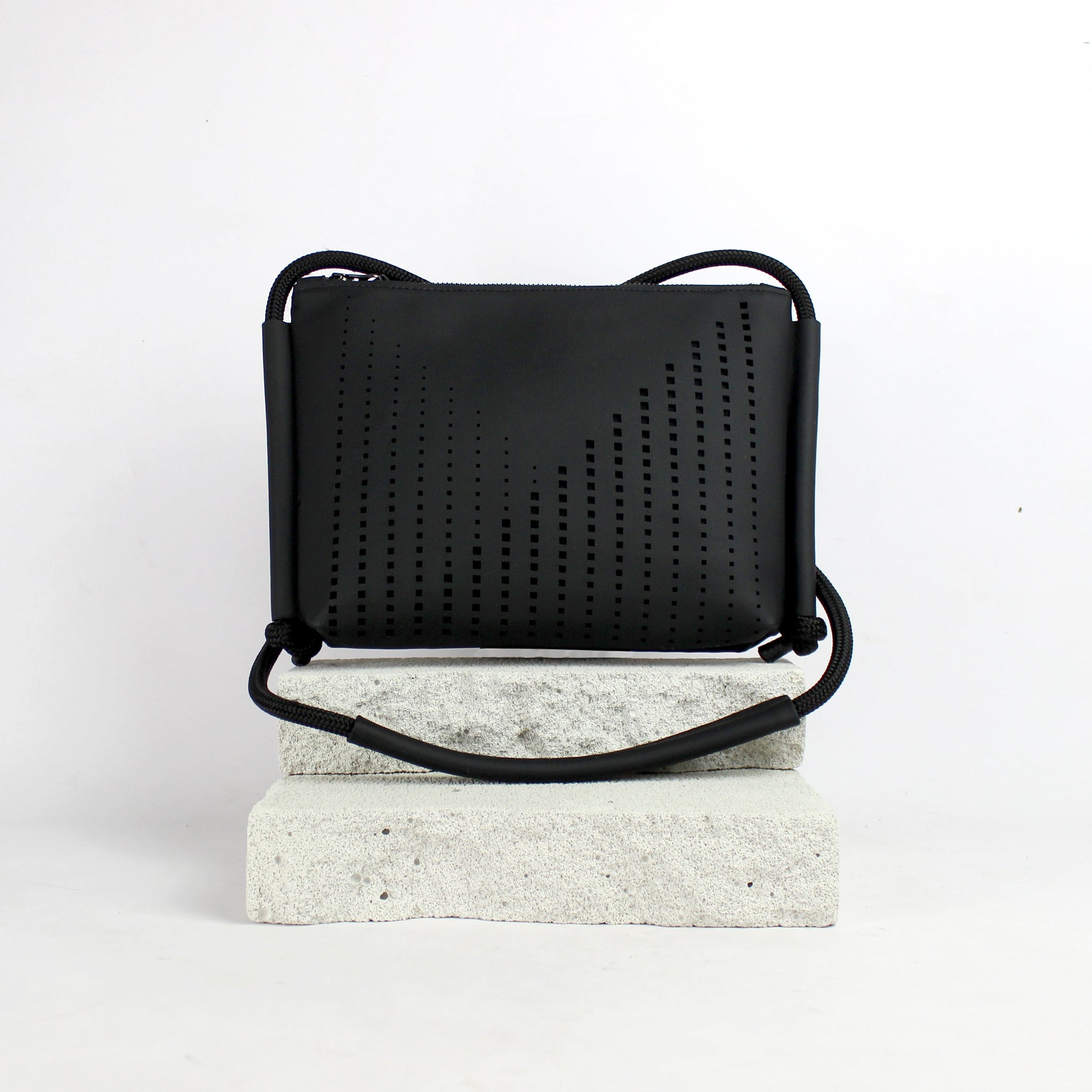'DINA' Laser Cut Leather Shoulder Bag- Black