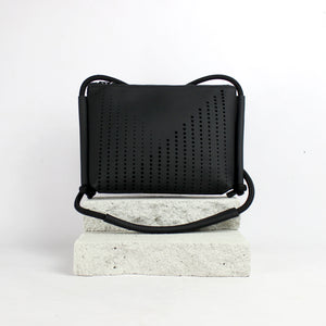 'DINA' Laser Cut Leather Shoulder Bag- Black