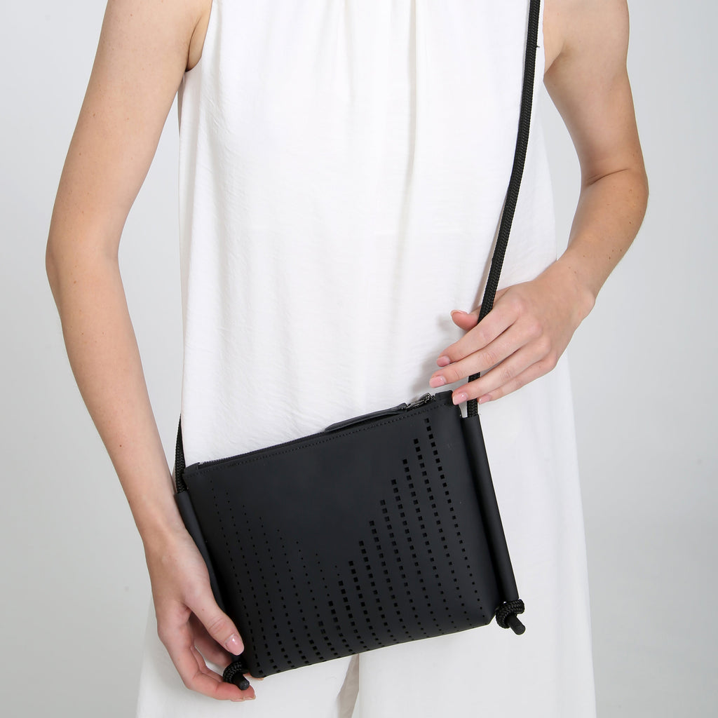 'DINA' Laser Cut Leather Shoulder Bag- Black
