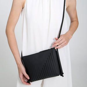 'DINA' Laser Cut Leather Shoulder Bag- Black
