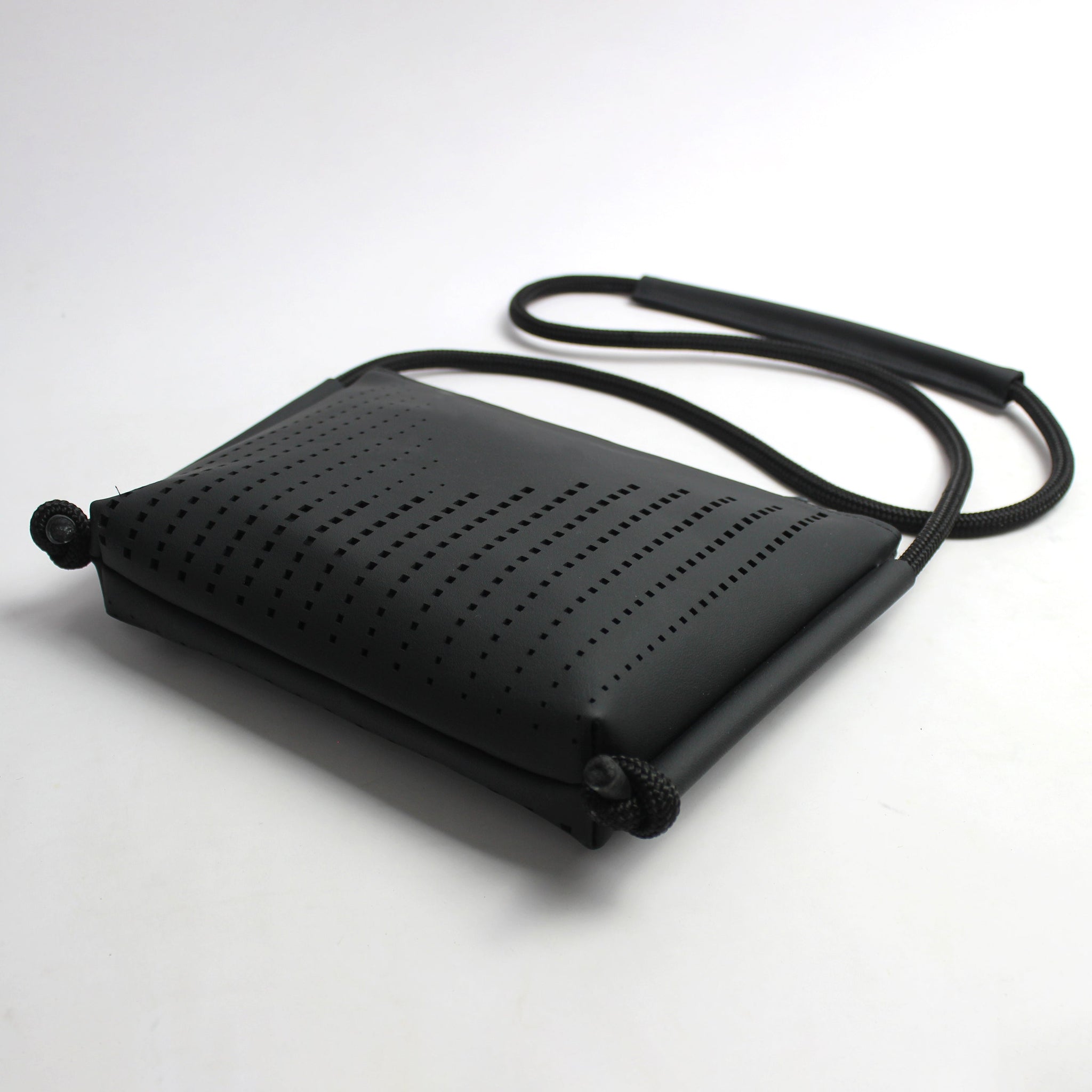 'DINA' Laser Cut Leather Shoulder Bag- Black