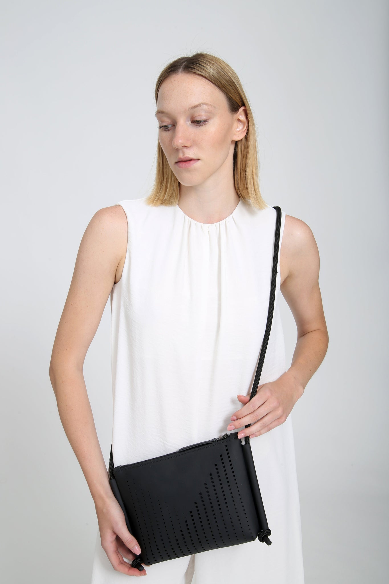 'DINA' Laser Cut Leather Shoulder Bag- Black