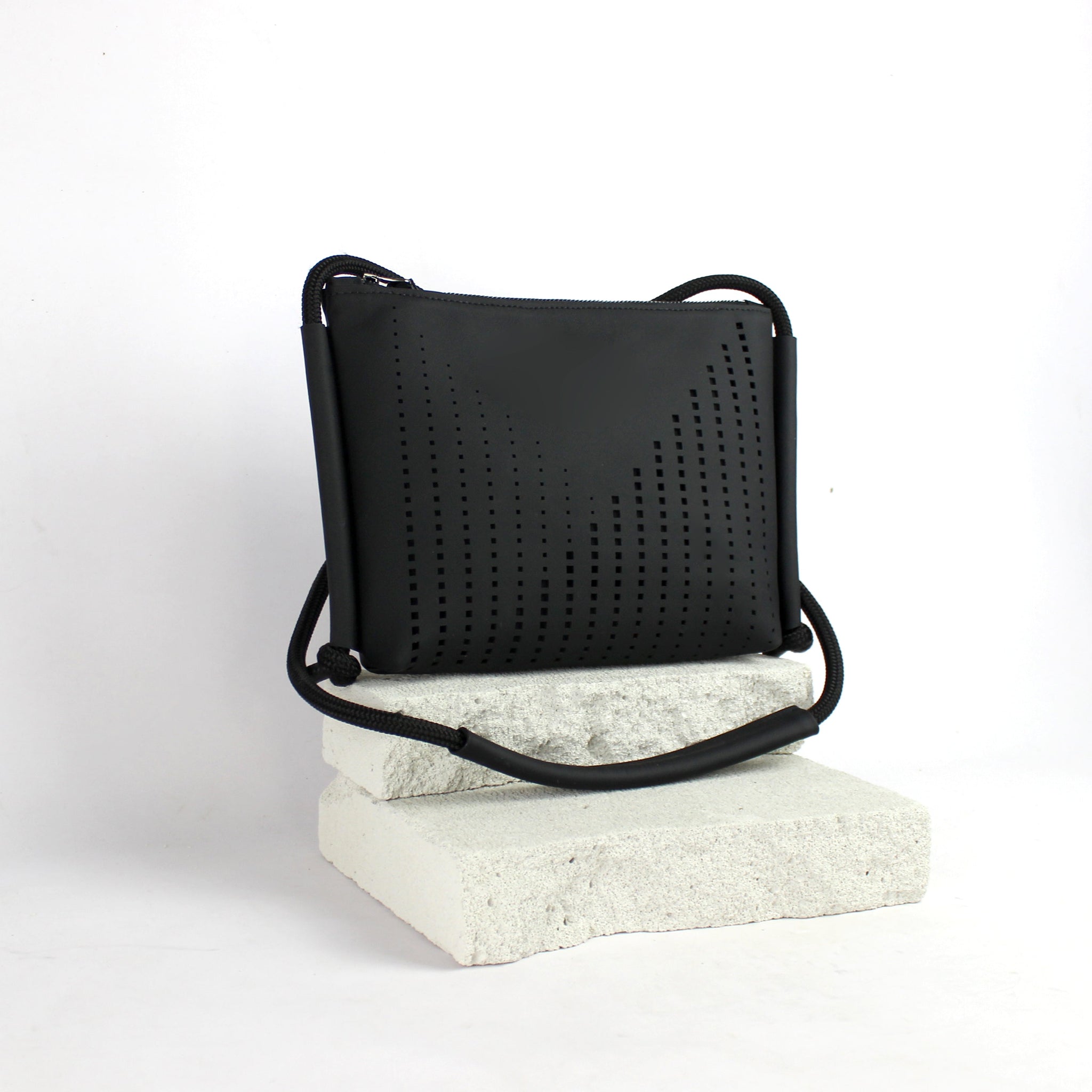 'DINA' Laser Cut Leather Shoulder Bag- Black