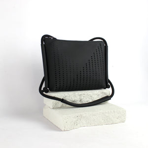 'DINA' Laser Cut Leather Shoulder Bag- Black