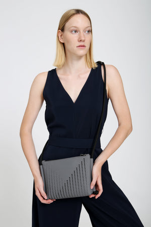 'DINA' Laser Cut Leather Shoulder Bag- Grey