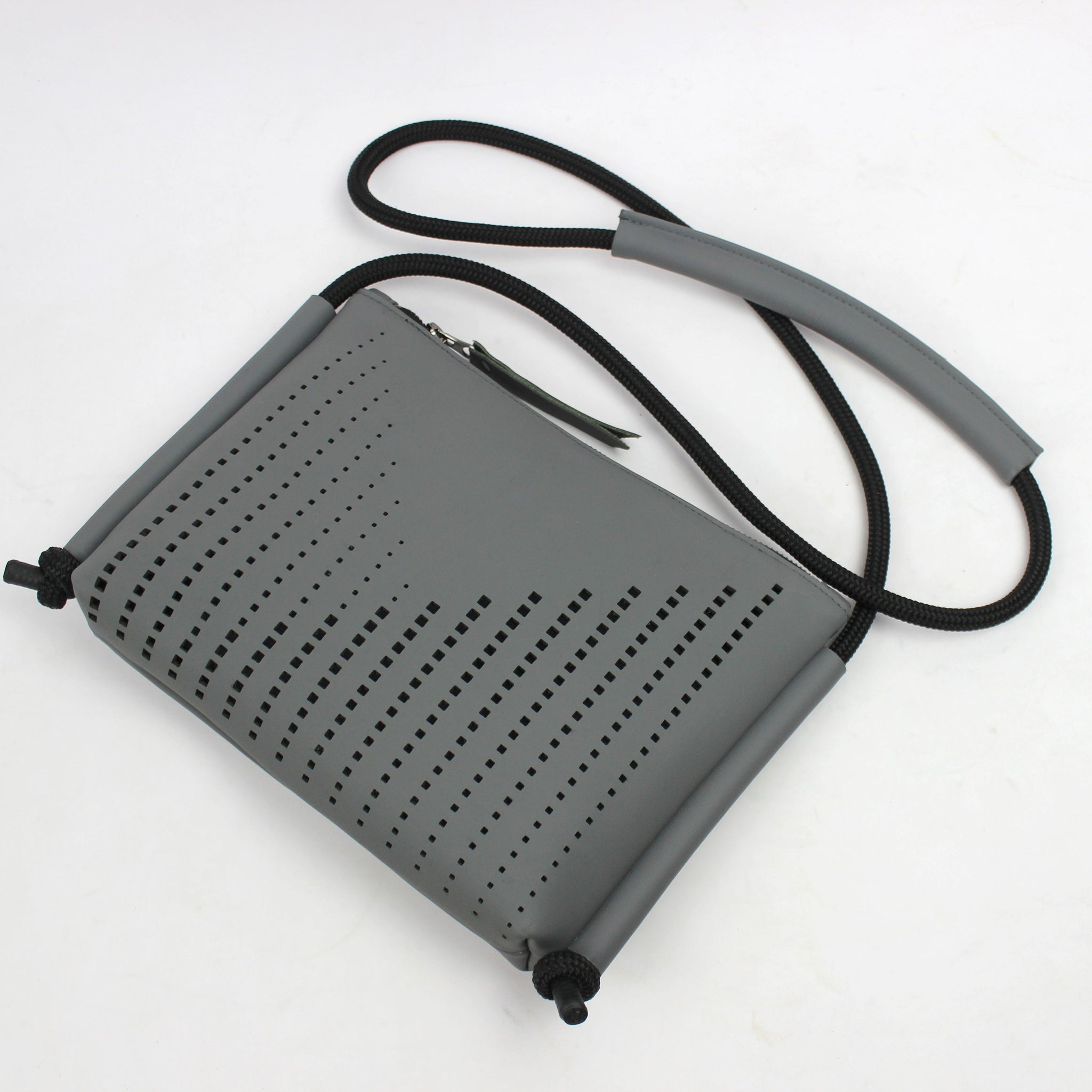 'DINA' Laser Cut Leather Shoulder Bag- Grey