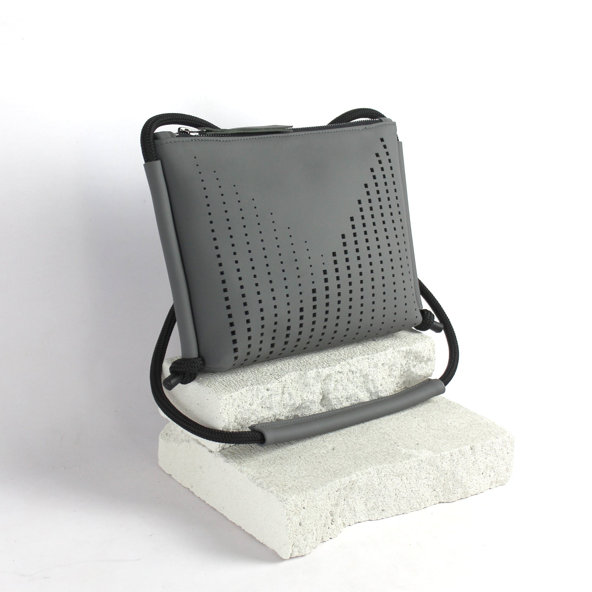 'DINA' Laser Cut Leather Shoulder Bag- Grey