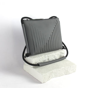 'DINA' Laser Cut Leather Shoulder Bag- Grey