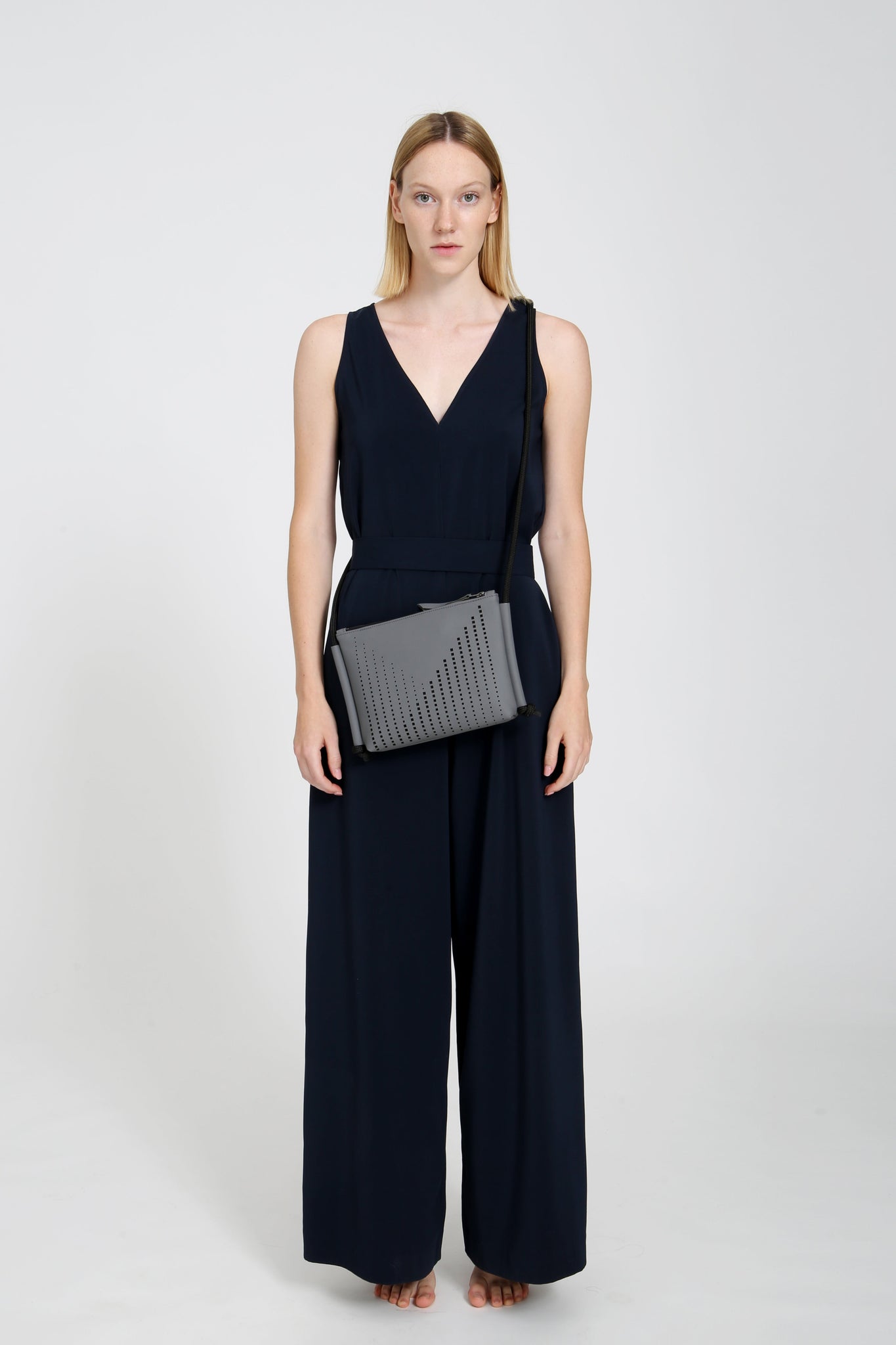 'DINA' Laser Cut Leather Shoulder Bag- Grey