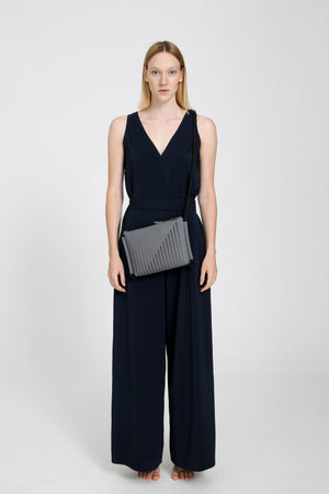 'DINA' Laser Cut Leather Shoulder Bag- Grey