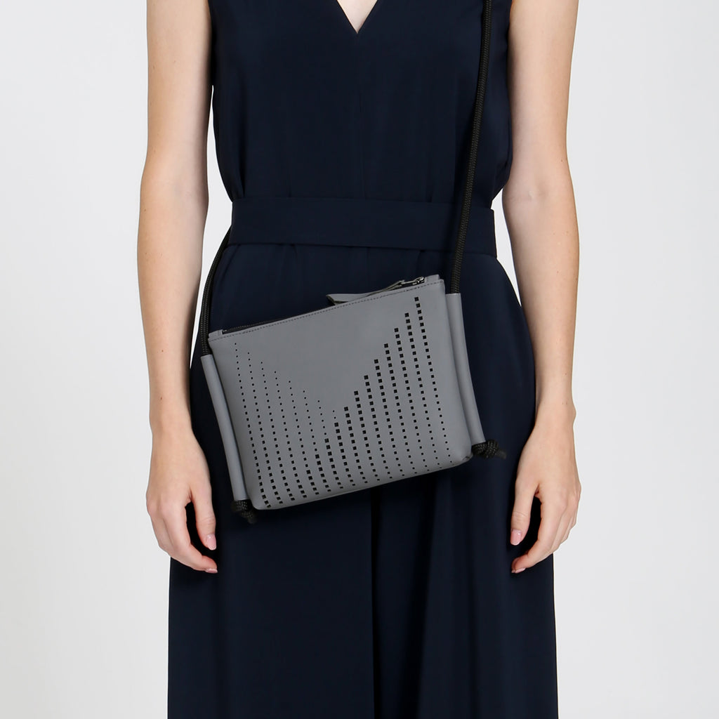 'DINA' Laser Cut Leather Shoulder Bag- Grey