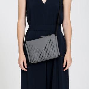 'DINA' Laser Cut Leather Shoulder Bag- Grey