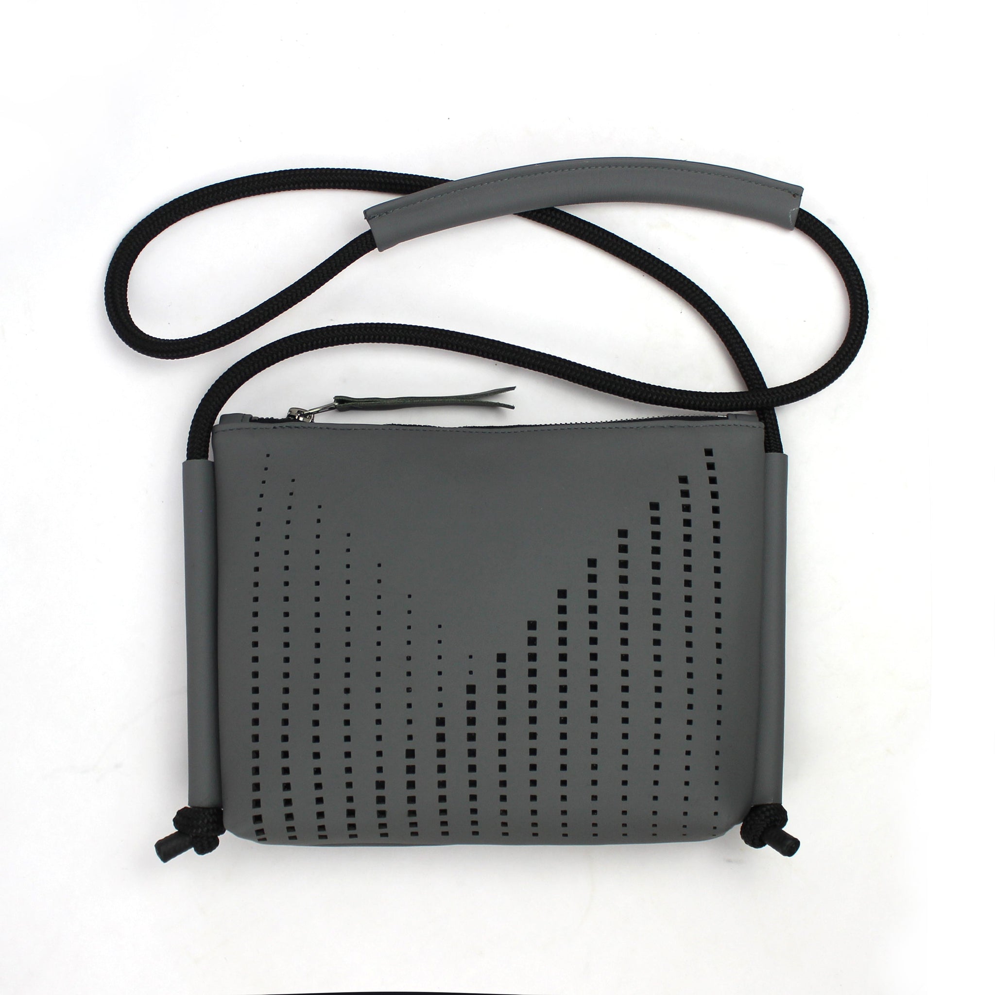 'DINA' Laser Cut Leather Shoulder Bag- Grey