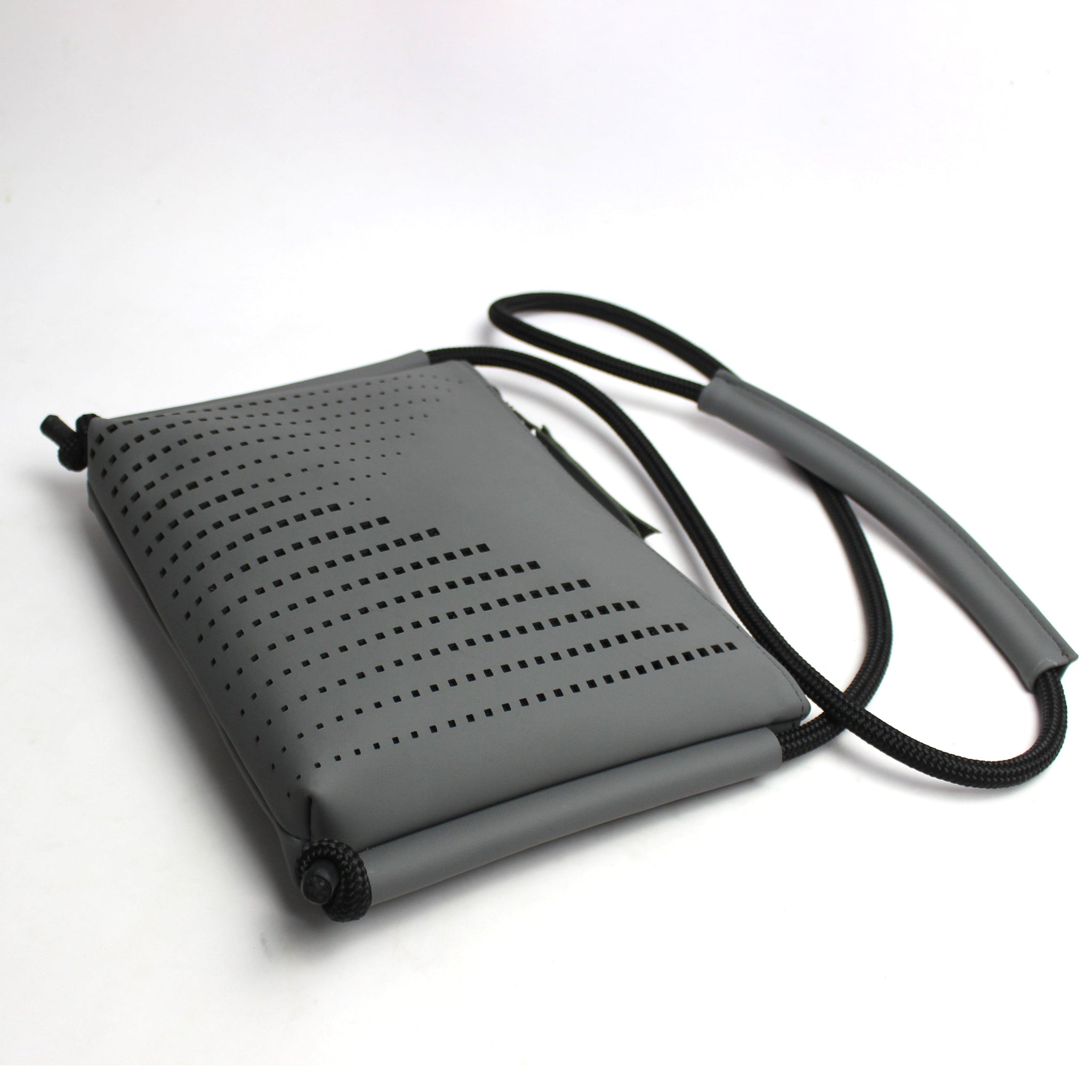 'DINA' Laser Cut Leather Shoulder Bag- Grey