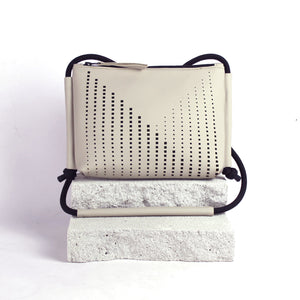 'DINA' Laser Cut Leather Shoulder Bag- Light Beige
