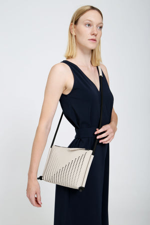 'DINA' Laser Cut Leather Shoulder Bag- Light Beige