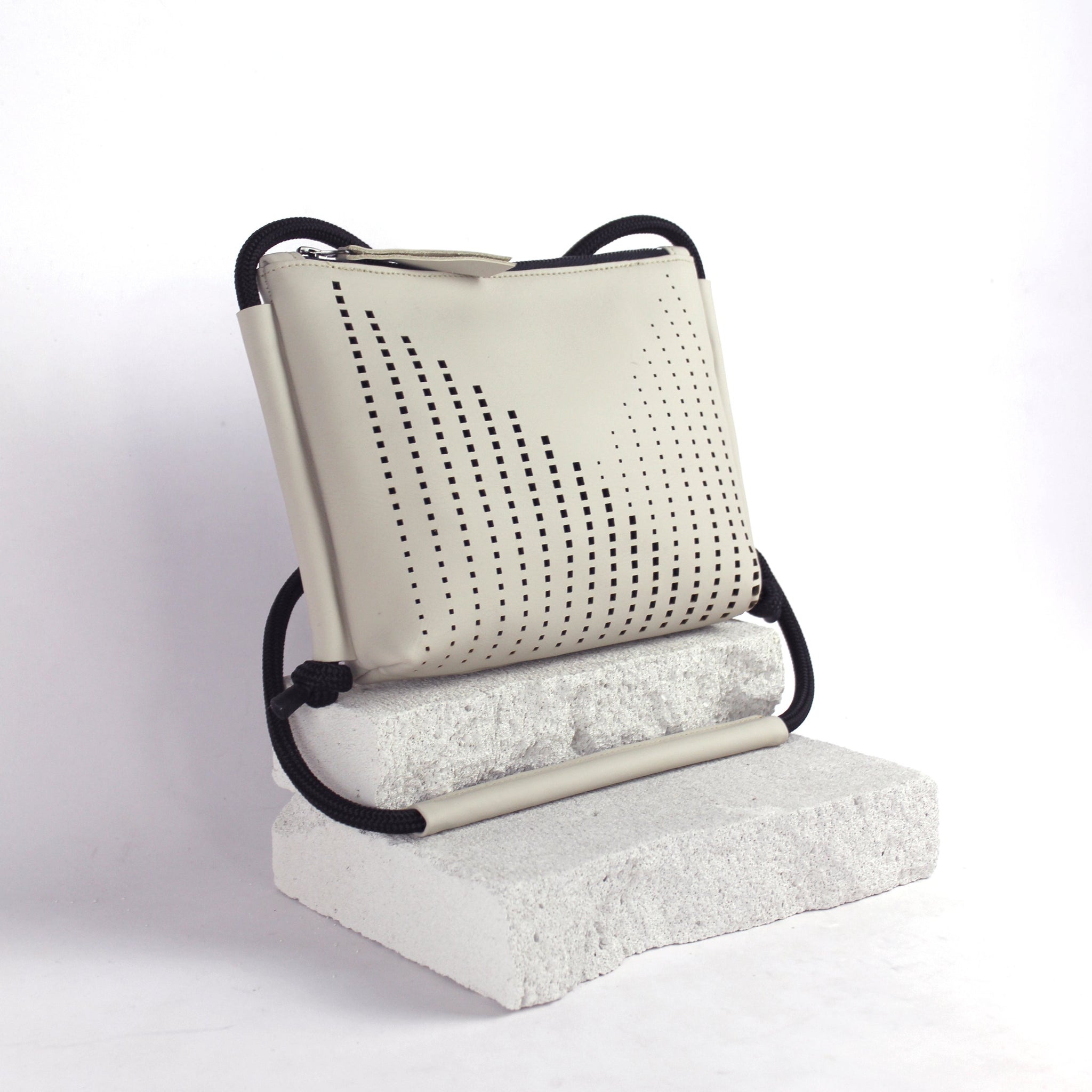 'DINA' Laser Cut Leather Shoulder Bag- Light Beige