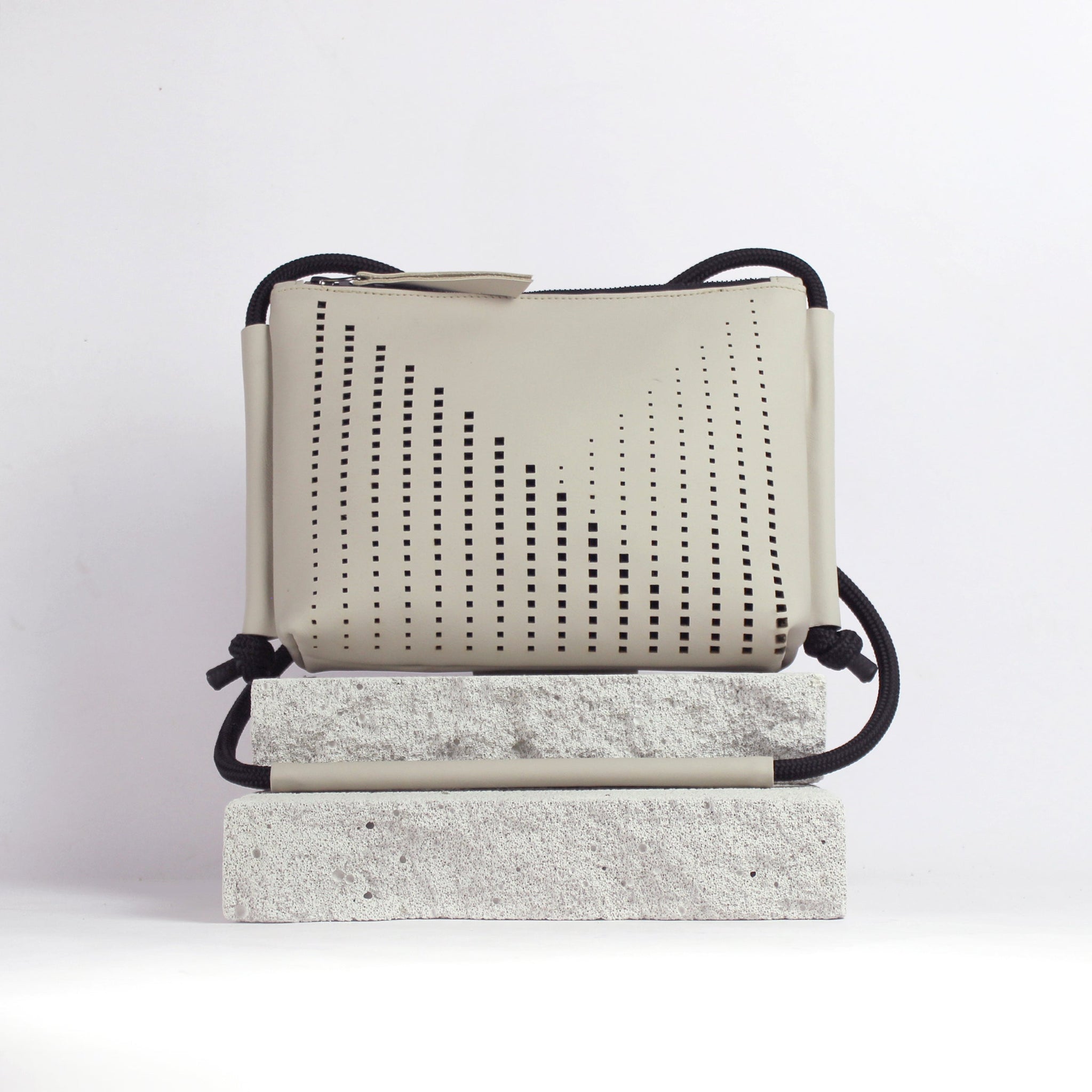 'DINA' Laser Cut Leather Shoulder Bag- Light Beige