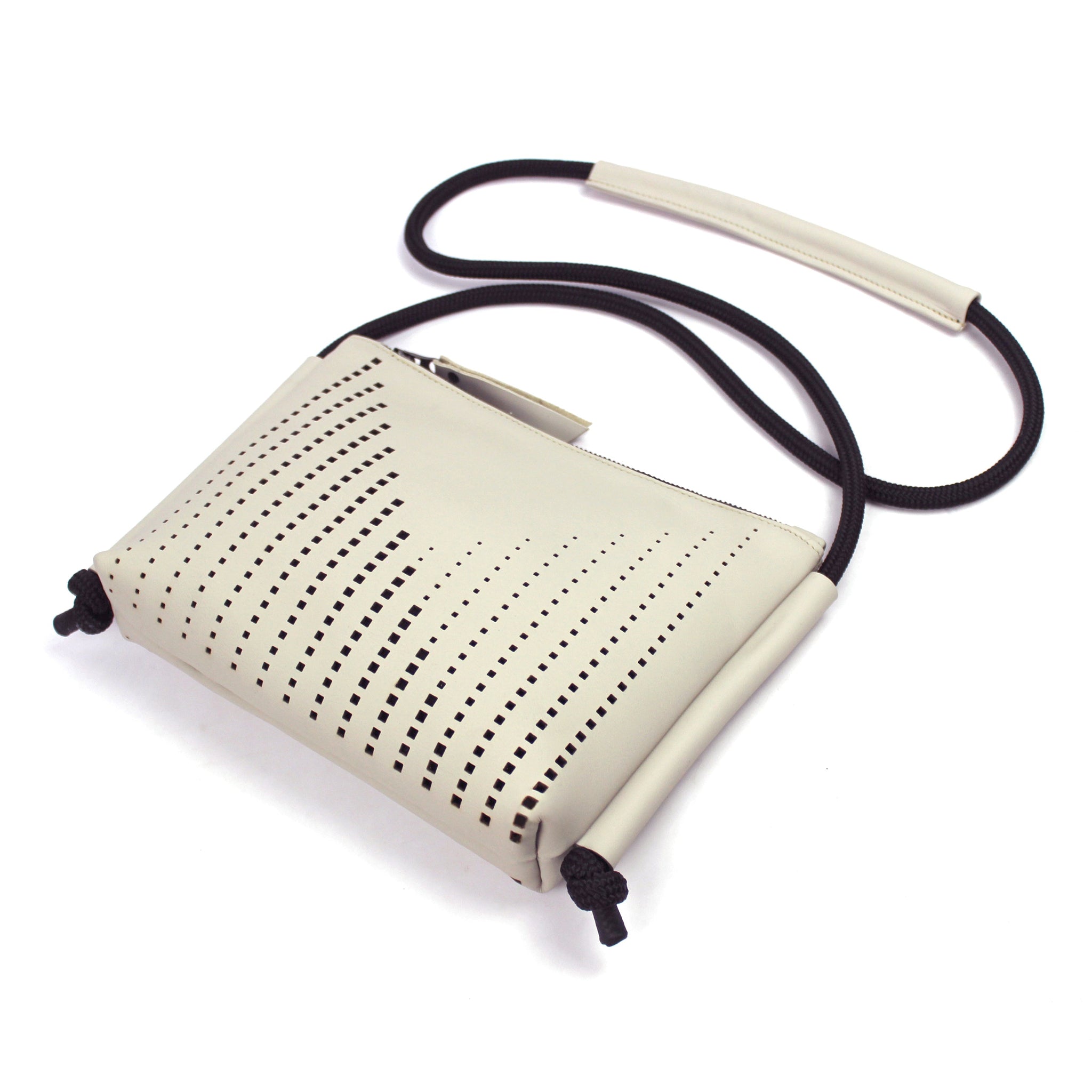 'DINA' Laser Cut Leather Shoulder Bag- Light Beige