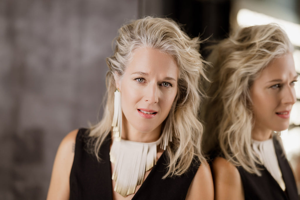 'NOBU' Beige and Gold Leather Fringe Necklace