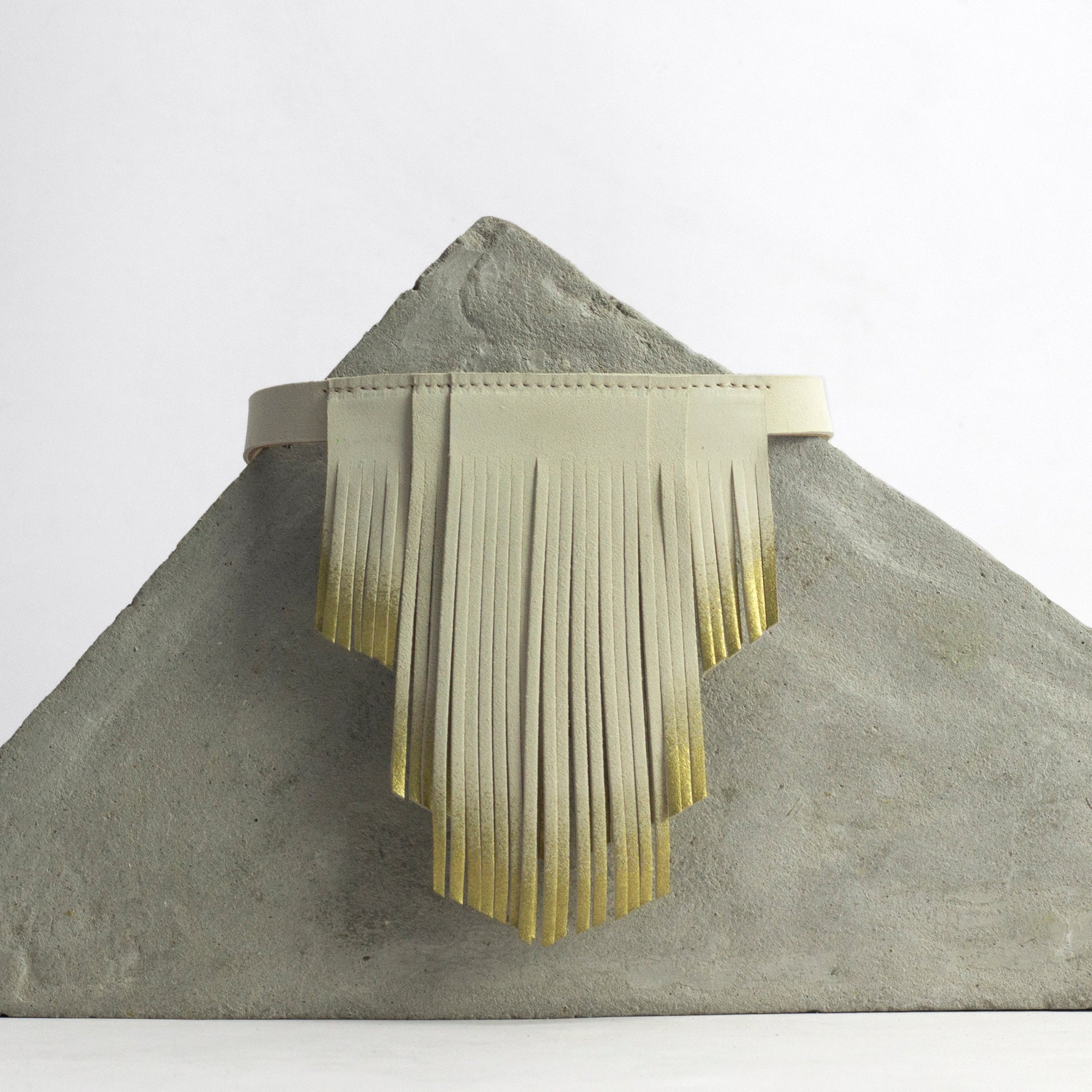 'NOBU' Beige and Gold Leather Fringe Necklace