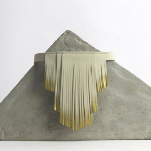 'NOBU' Beige and Gold Leather Fringe Necklace