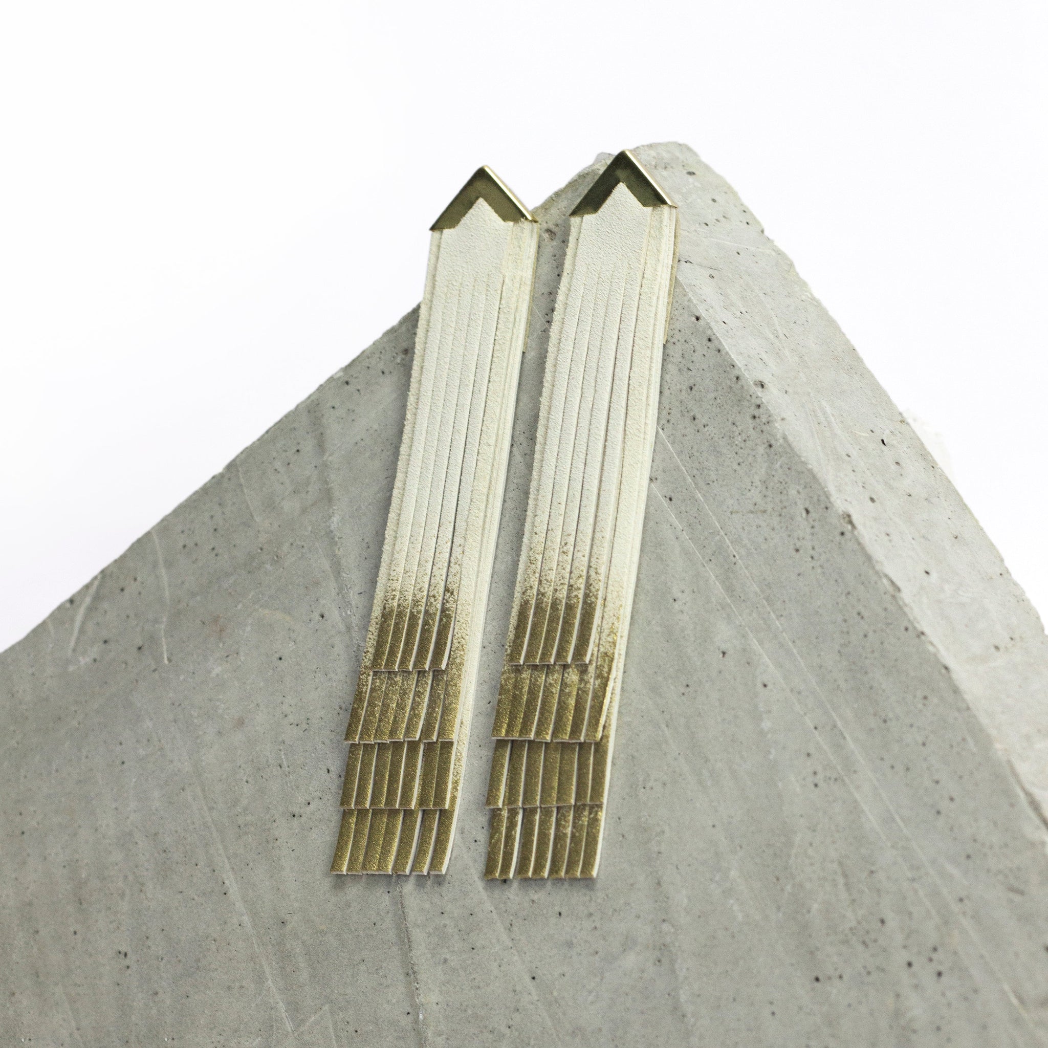 'NOBU' Beige Suede and Gold Leather Fringe Earrings