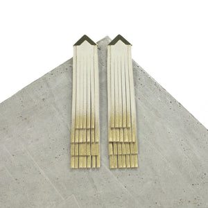 'NOBU' Beige Suede and Gold Leather Fringe Earrings