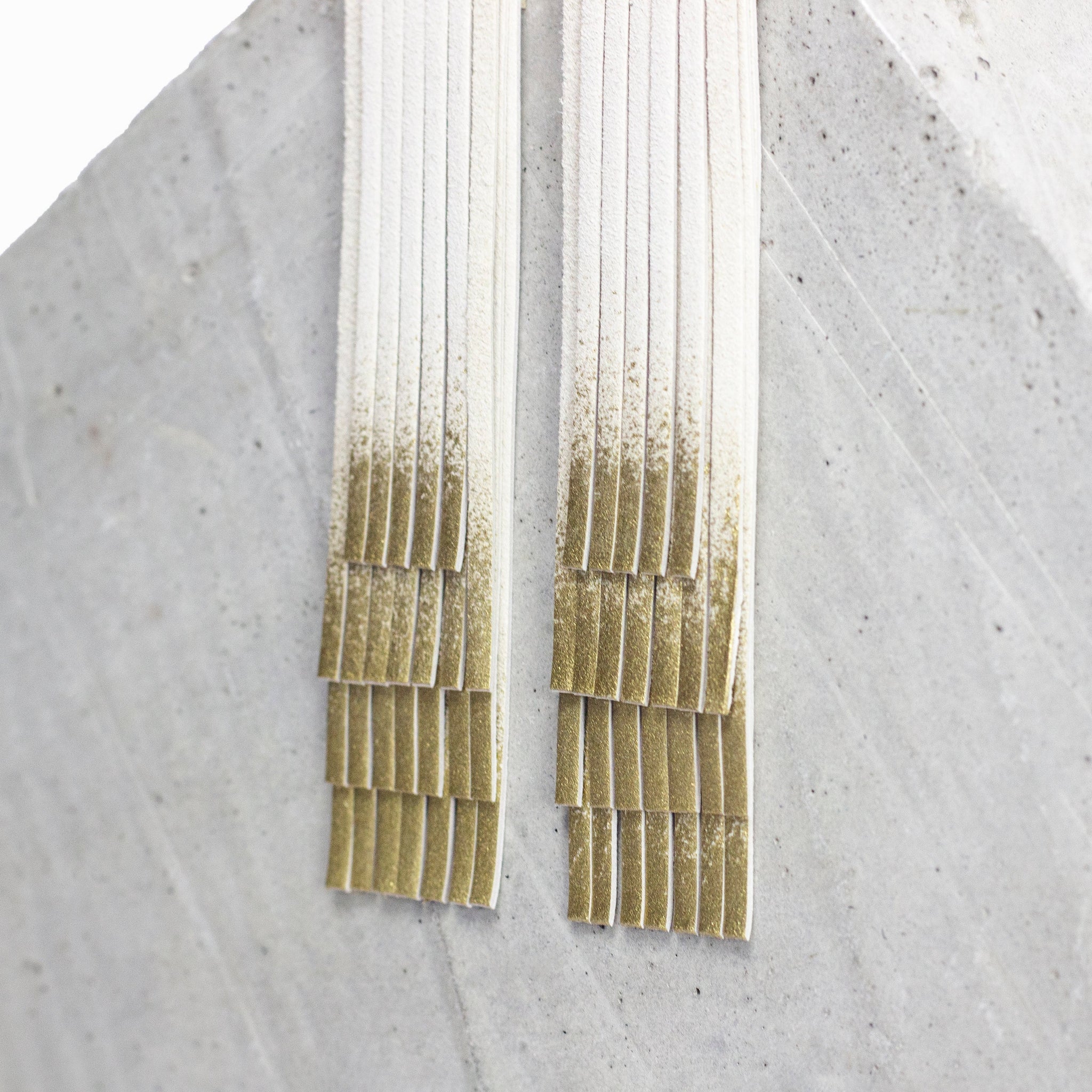 'NOBU' Beige Suede and Gold Leather Fringe Earrings