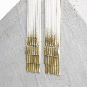 'NOBU' Beige Suede and Gold Leather Fringe Earrings
