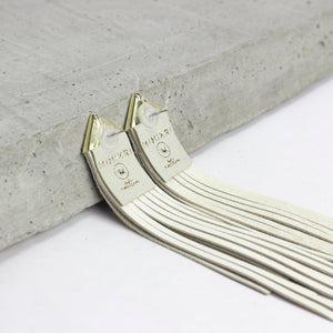 'NOBU' Beige Suede and Gold Leather Fringe Earrings