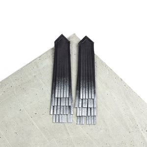 'NOBU' Black and Silver Leather Fringe Earrings
