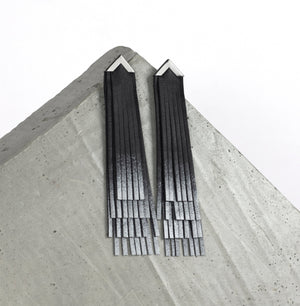 'NOBU' Black and Silver Leather Fringe Earrings