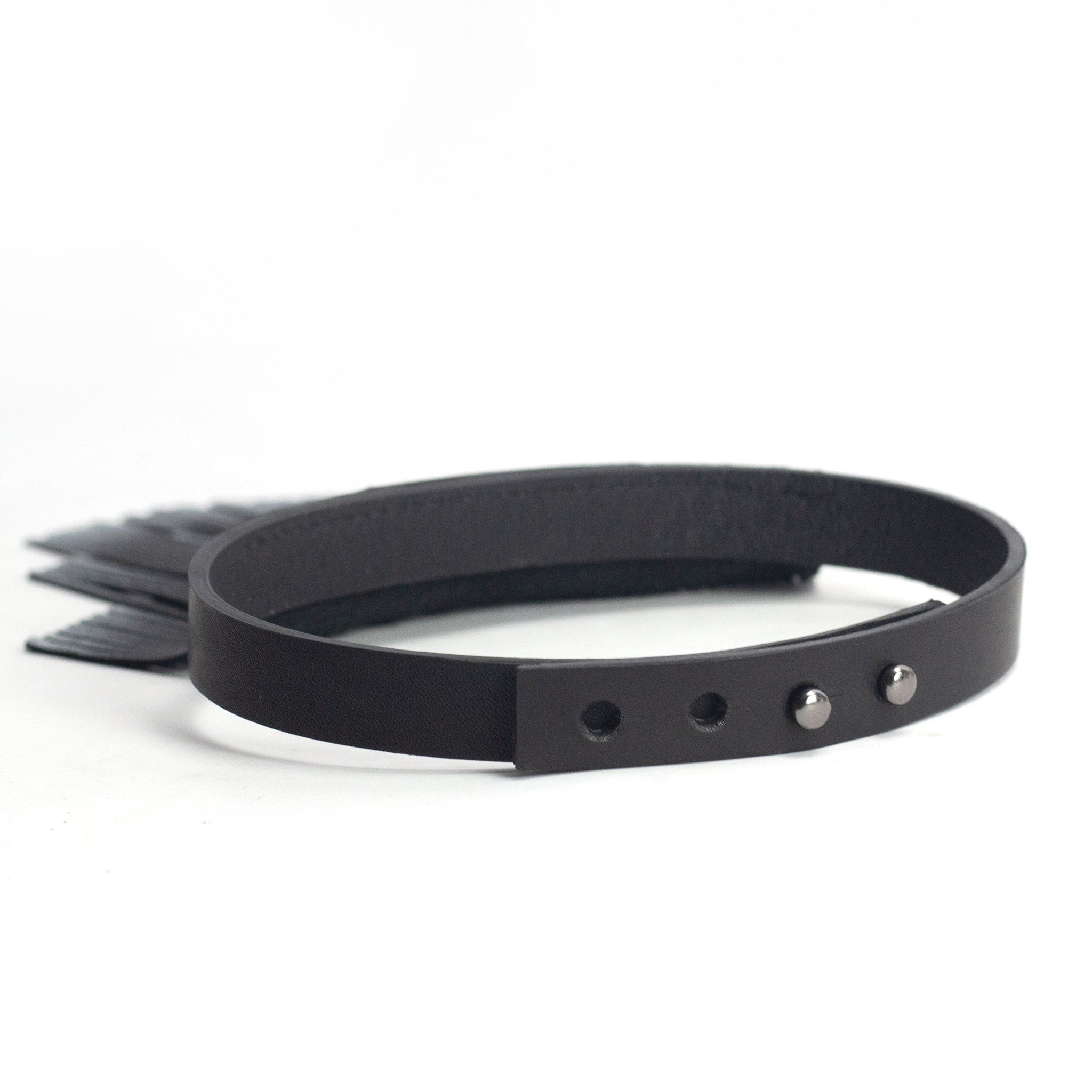 'NOBU' Black and Silver Leather Fringe Necklace