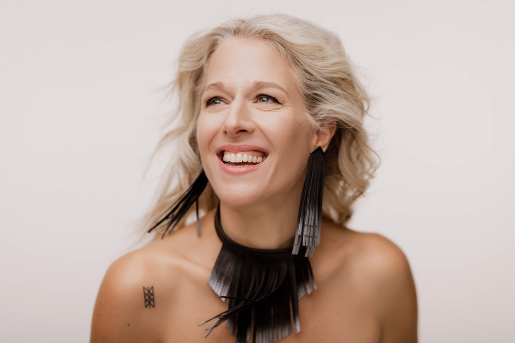 'NOBU' Black and Silver Leather Fringe Necklace