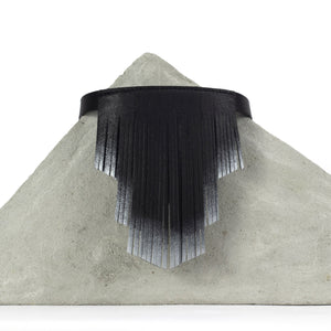 'NOBU' Black and Silver Leather Fringe Necklace