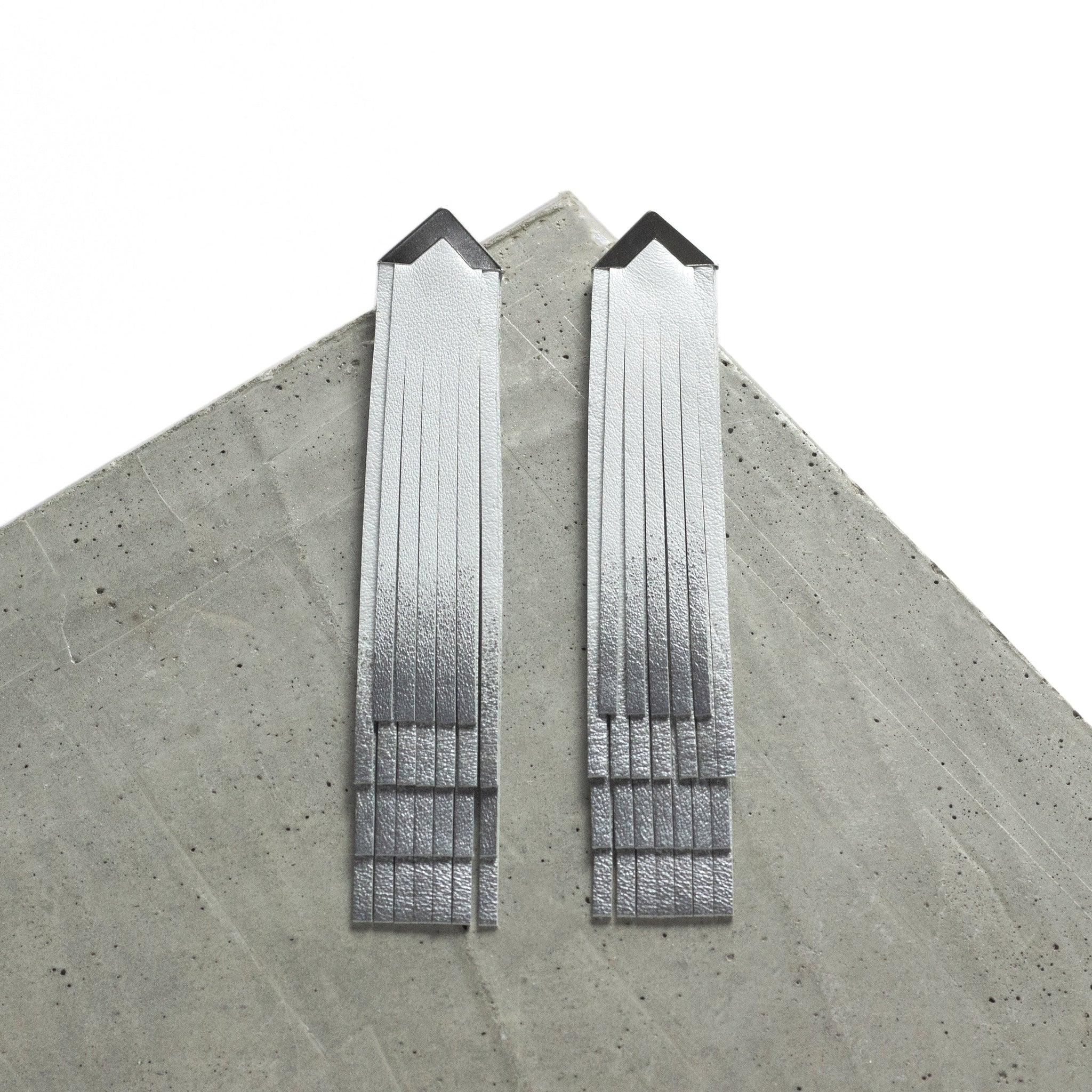 'NOBU' White and Silver Leather Fringe Earrings