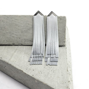 'NOBU' White and Silver Leather Fringe Earrings